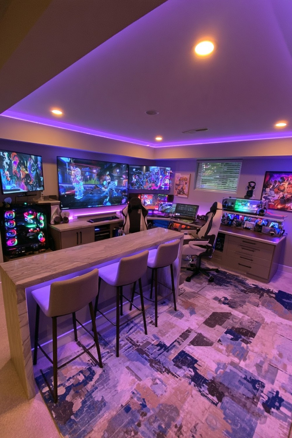Compact counter and spectator seating in an adult gaming room