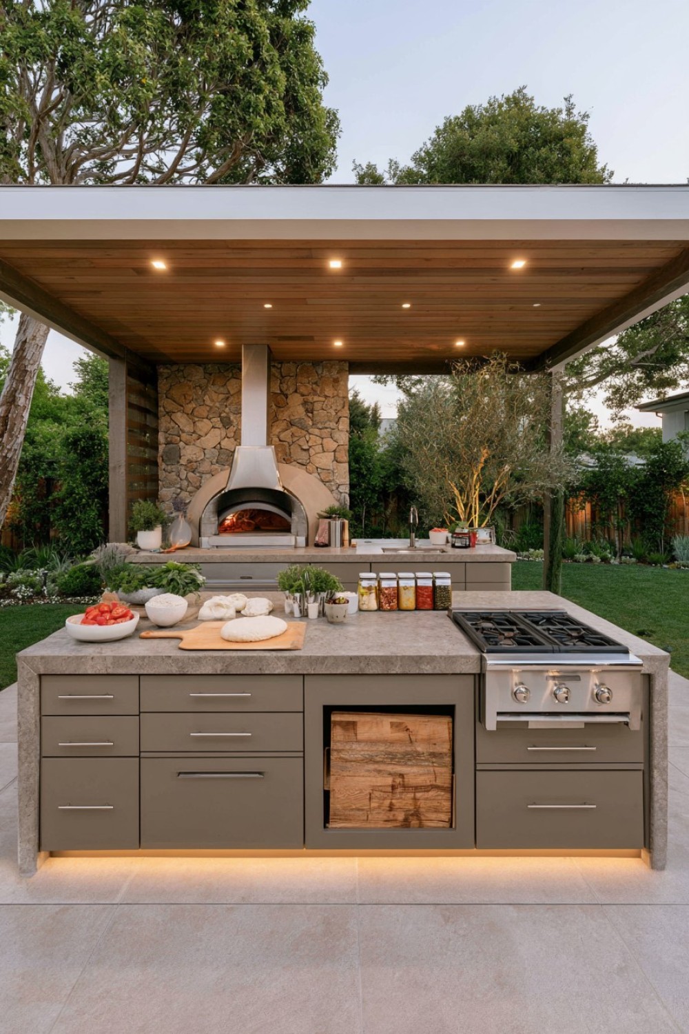 Outdoor pizza preparation station with a heat-safe work area