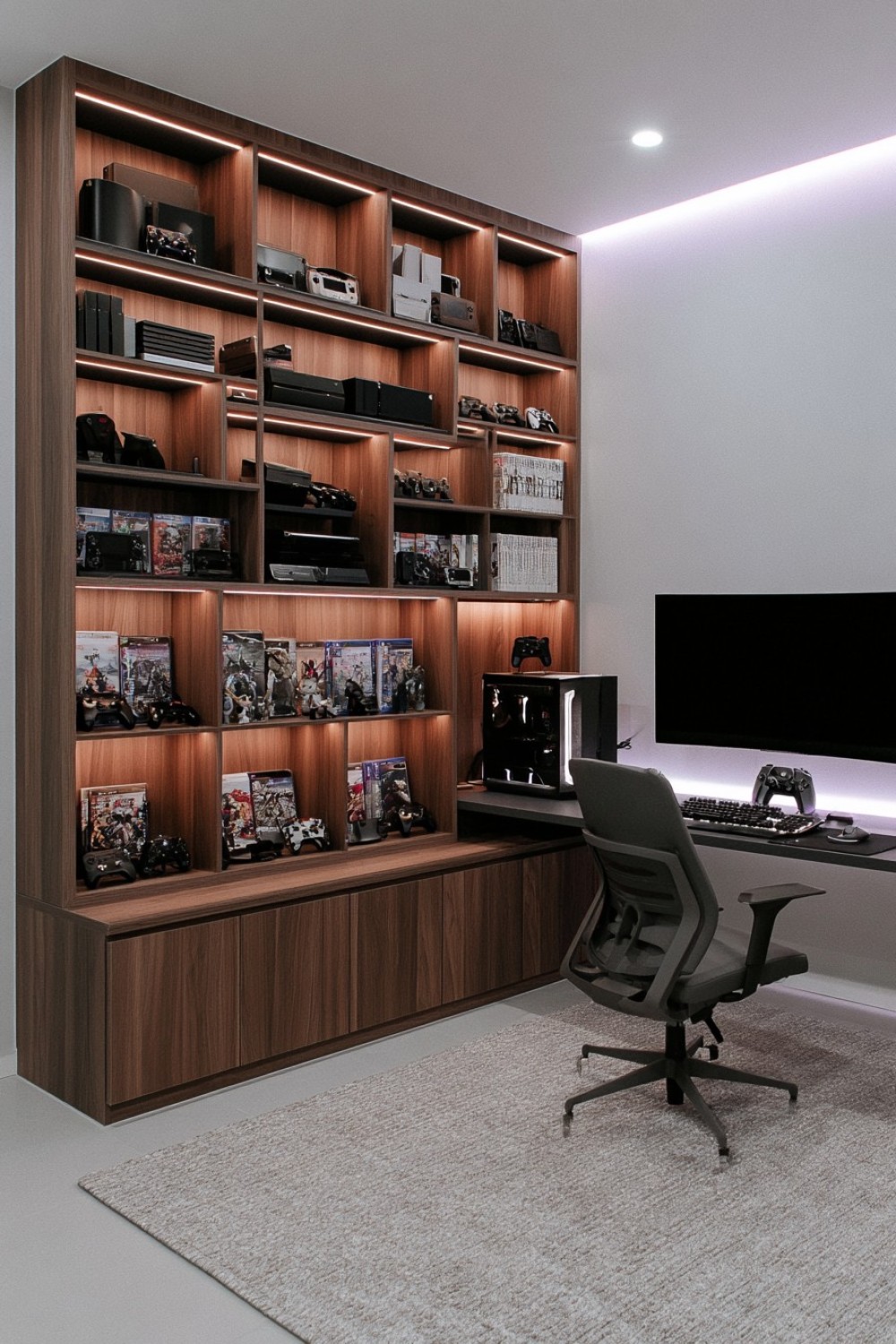 Curated gaming collection arranged on a secure display wall