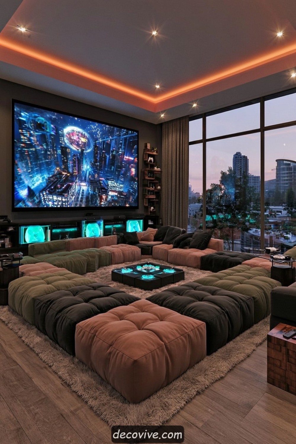 Sunken-style video gaming lounge created with modular floor seating