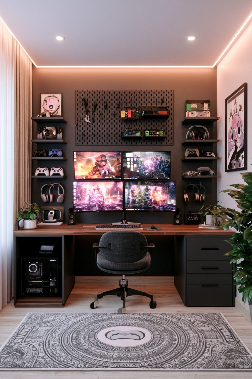 Compact vertical gaming setup fitted into a small corner