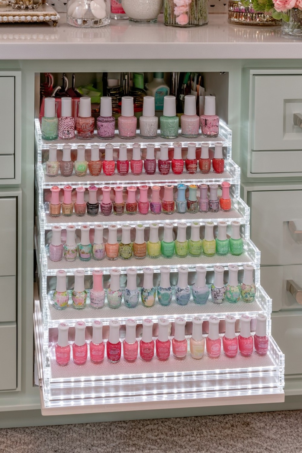 12. Raised Stadium Organizer For Mini Nail Polish Bottles