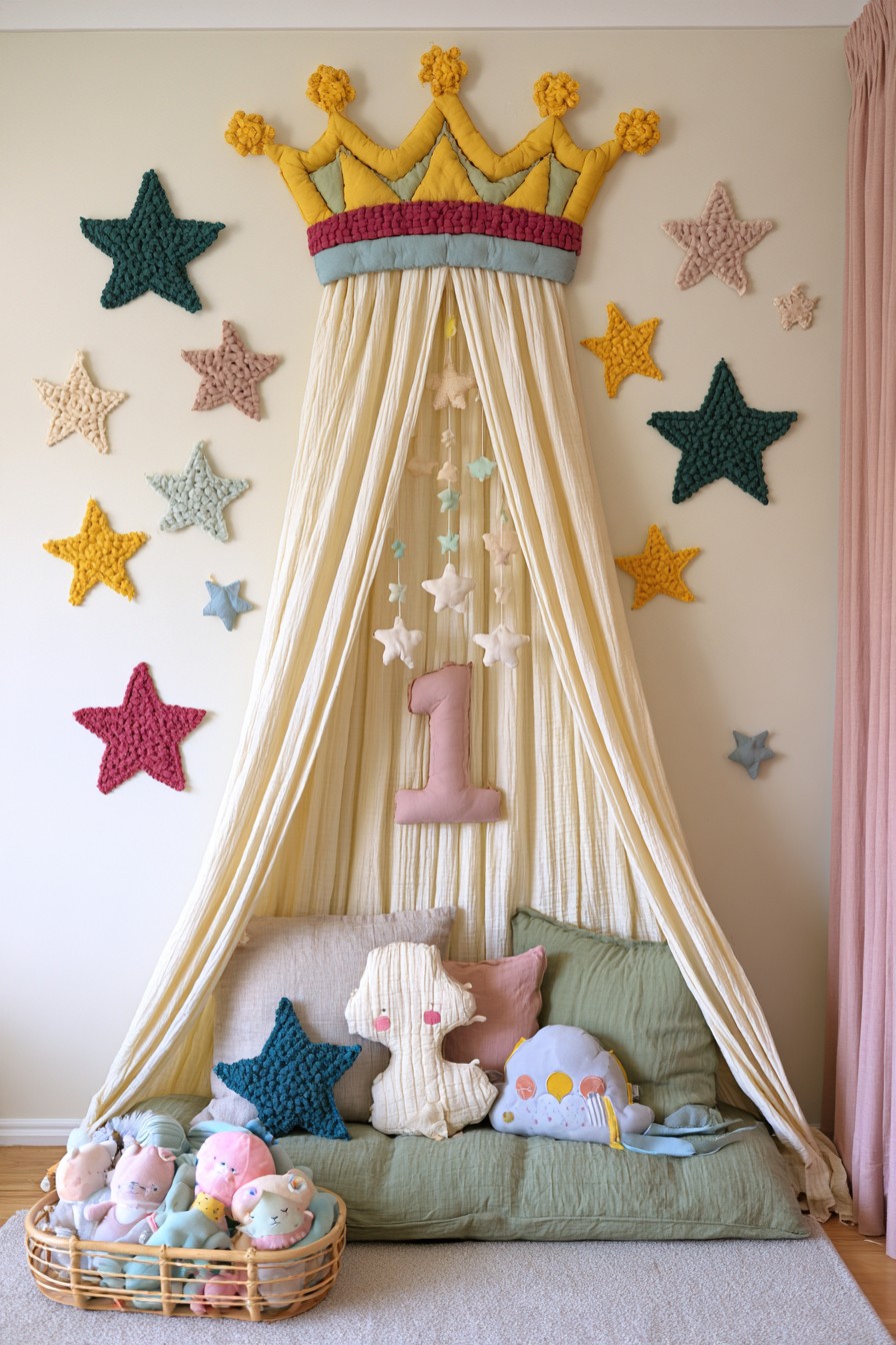 Crown canopy first birthday nook