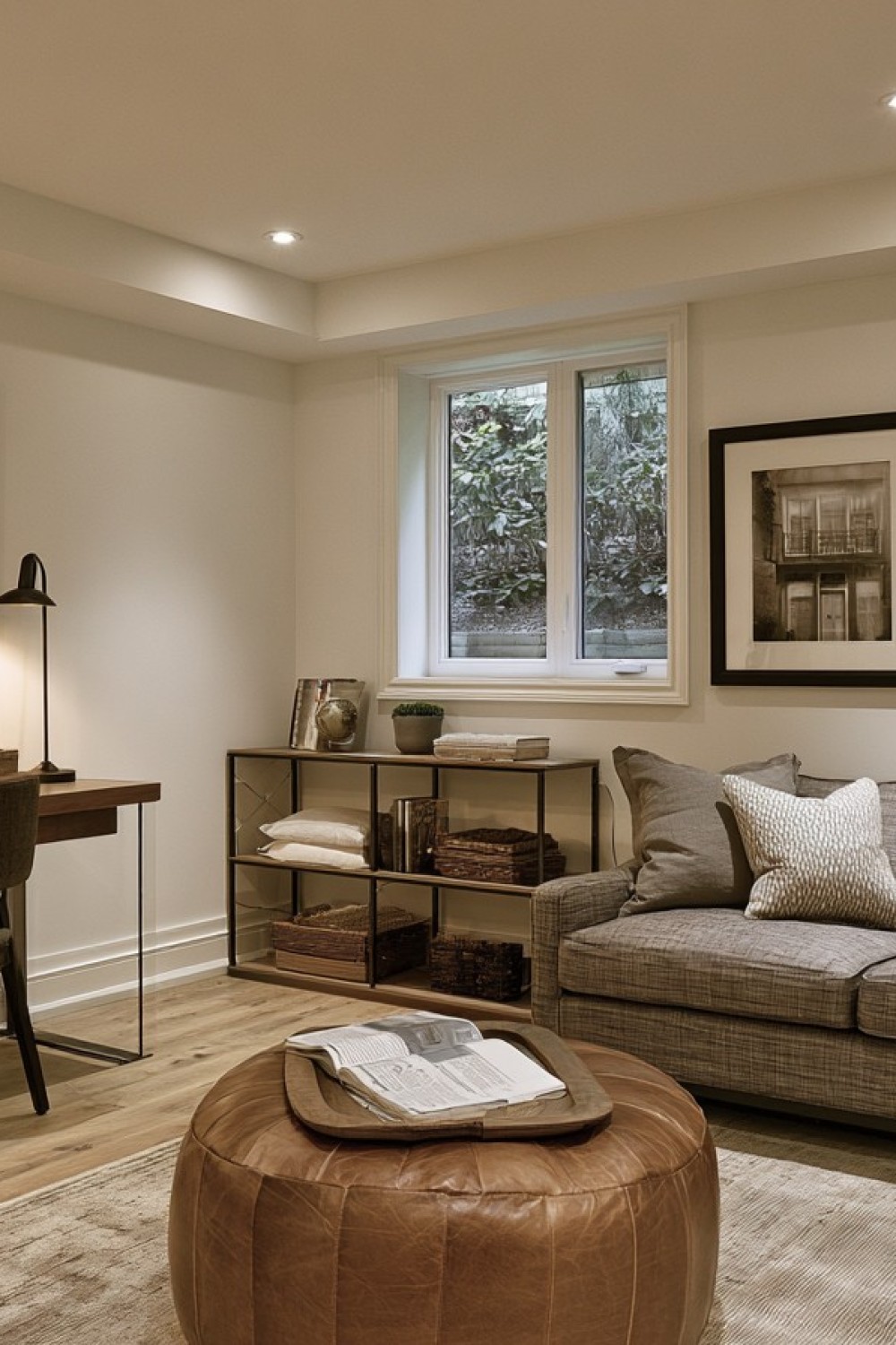 Flexible basement divided into compact work and relaxation zones