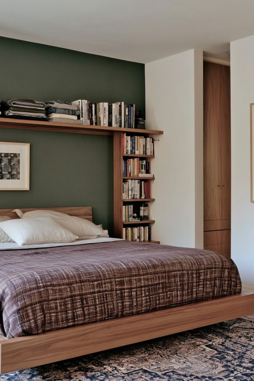 Secure shelf above an interior doorway holding lightweight storage boxes