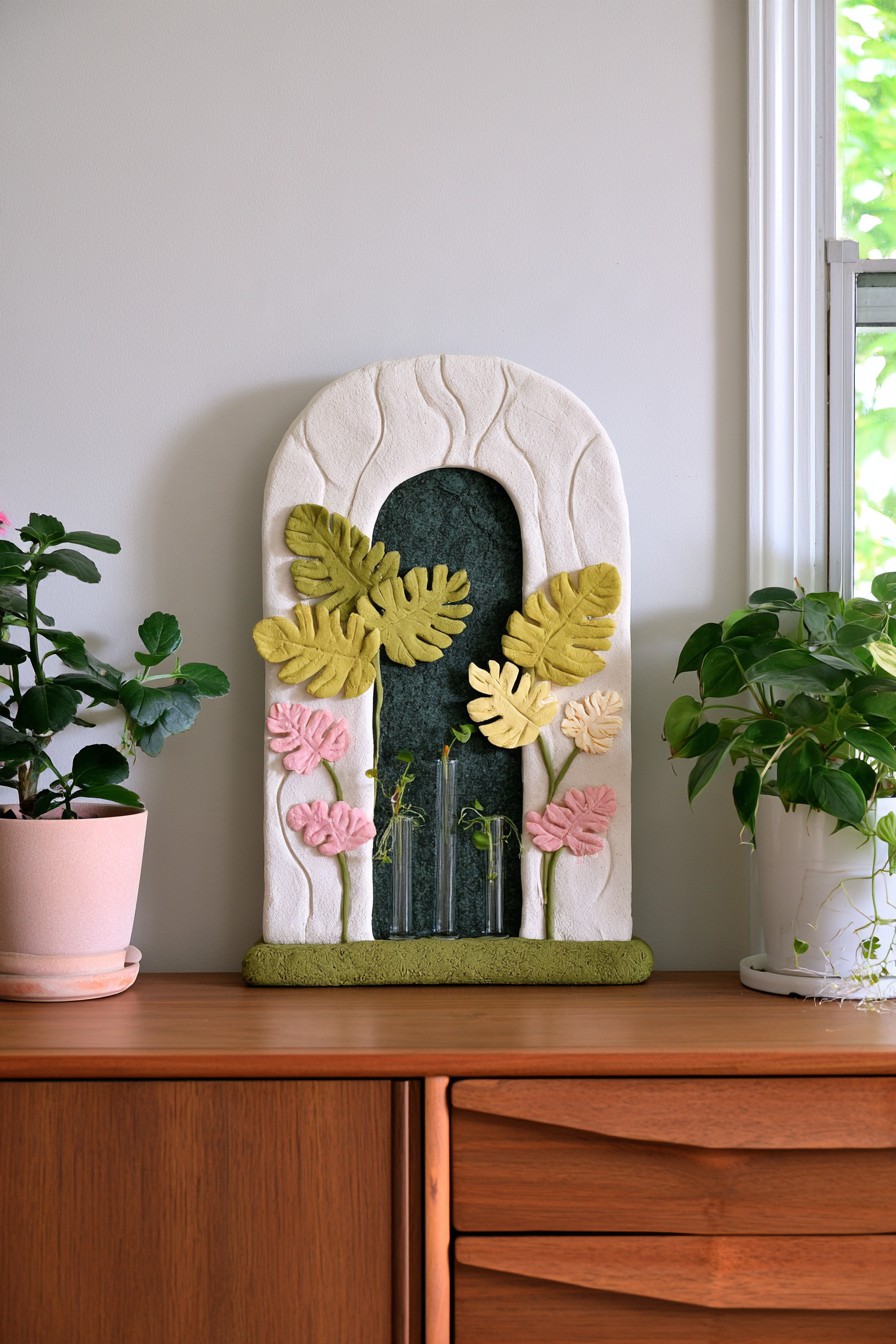 Botanical air dry clay propagation stand with removable glass tubes