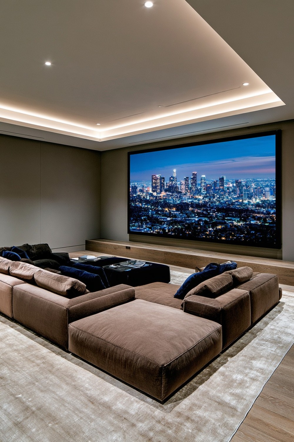 Sunken basement cinema lounge with deep modular seating