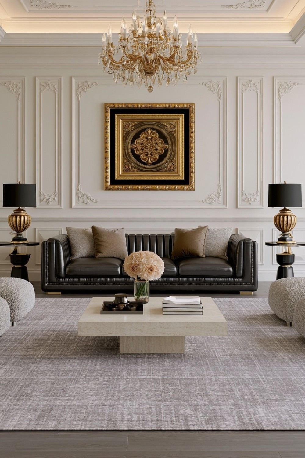 Tailored leather sofa in a refined contemporary living room