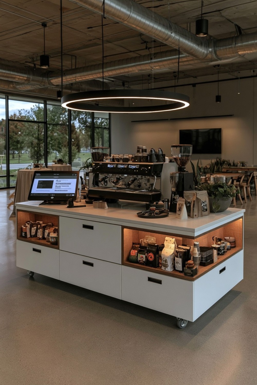 7. Minimal White Coffee Cart With Hidden Storage