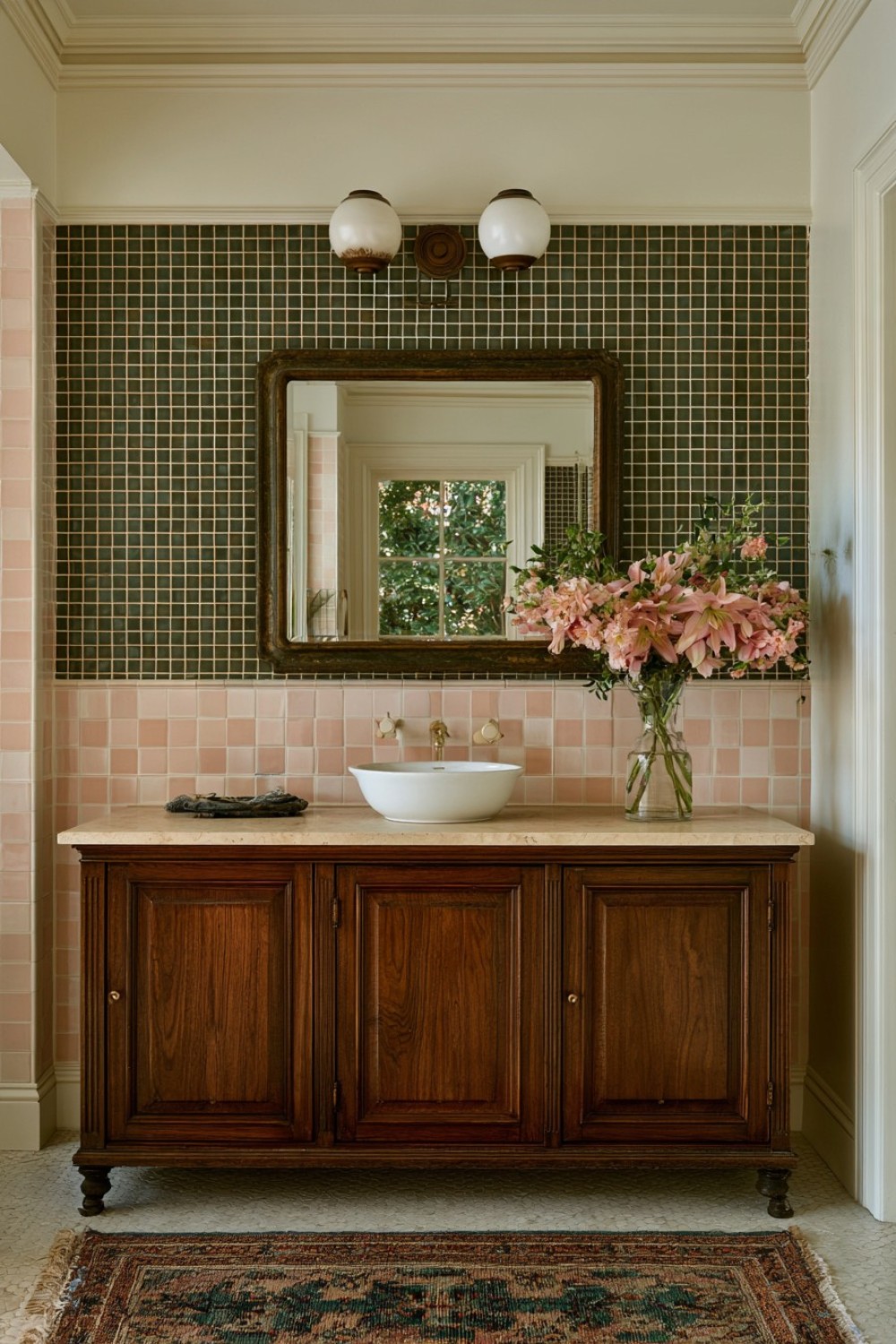 12. Soft Pink Tile With Dark Timber
