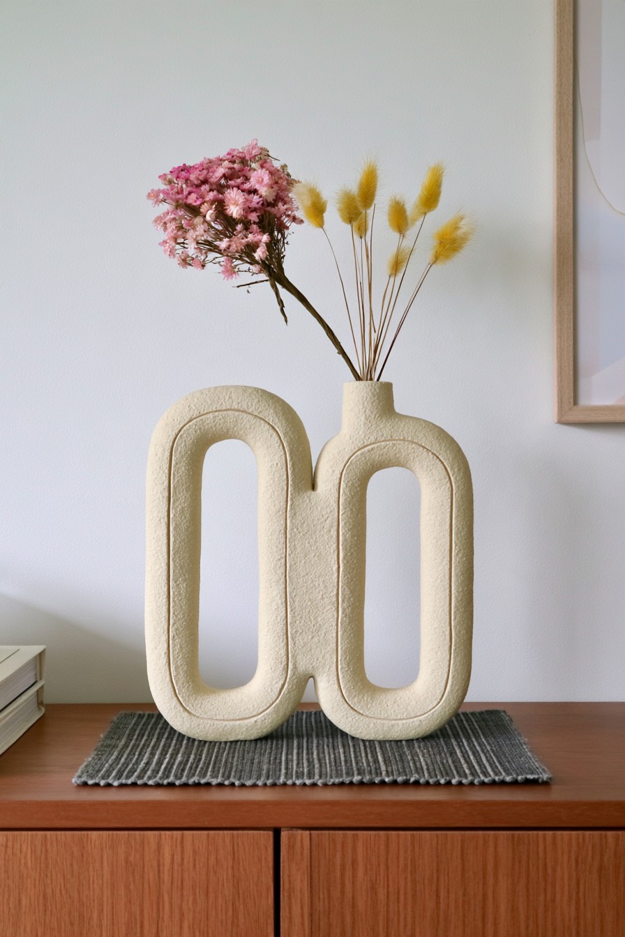 Sculptural air dry clay arch vase with dried flowers