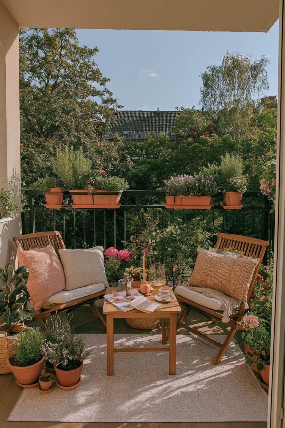 Mediterranean-inspired apartment balcony with textured materials