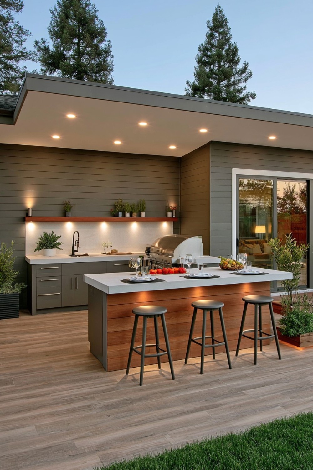 Raised serving counter positioned behind an outdoor preparation surface