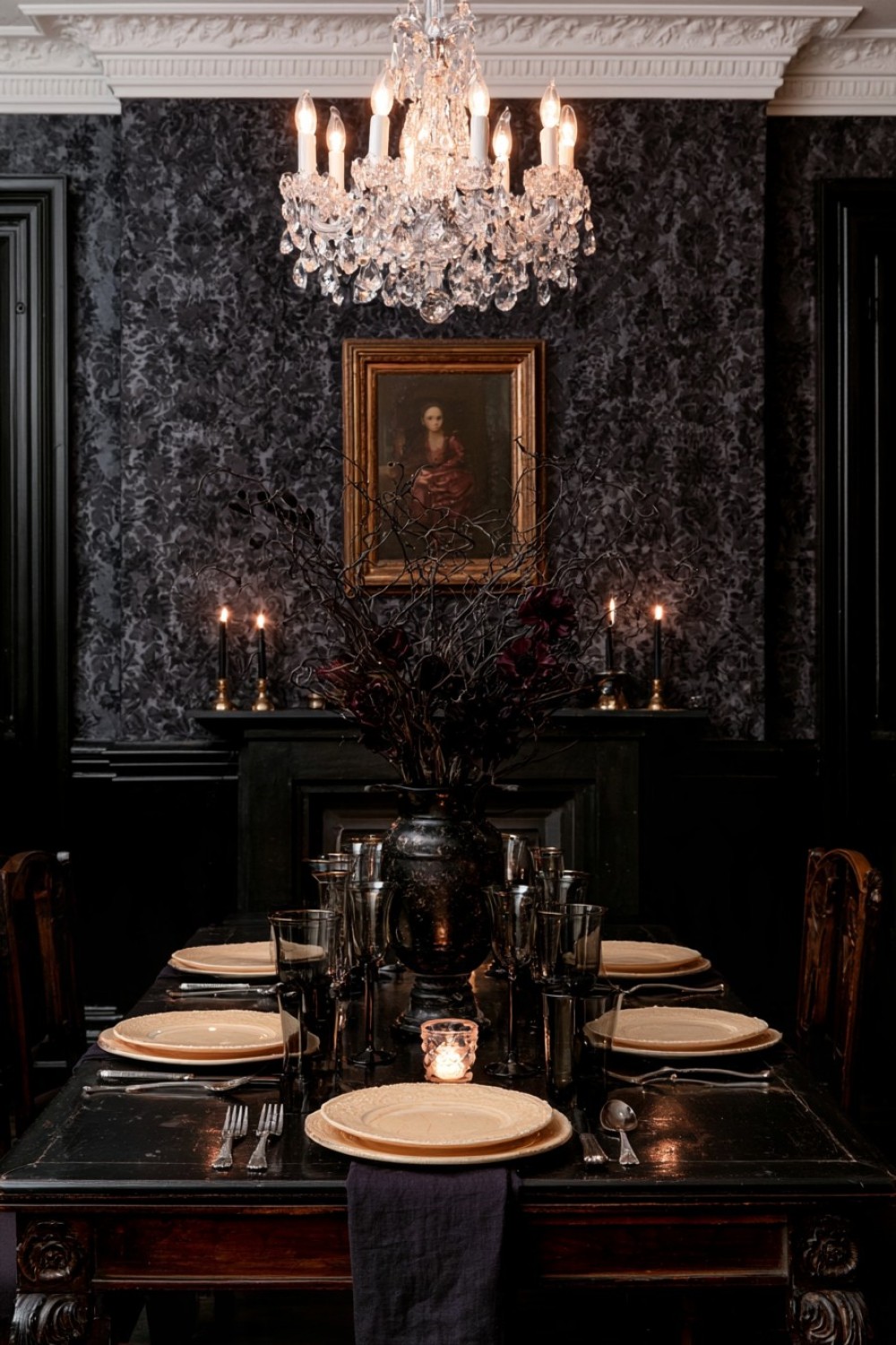 5. Sculptural Dark Branch Centerpiece