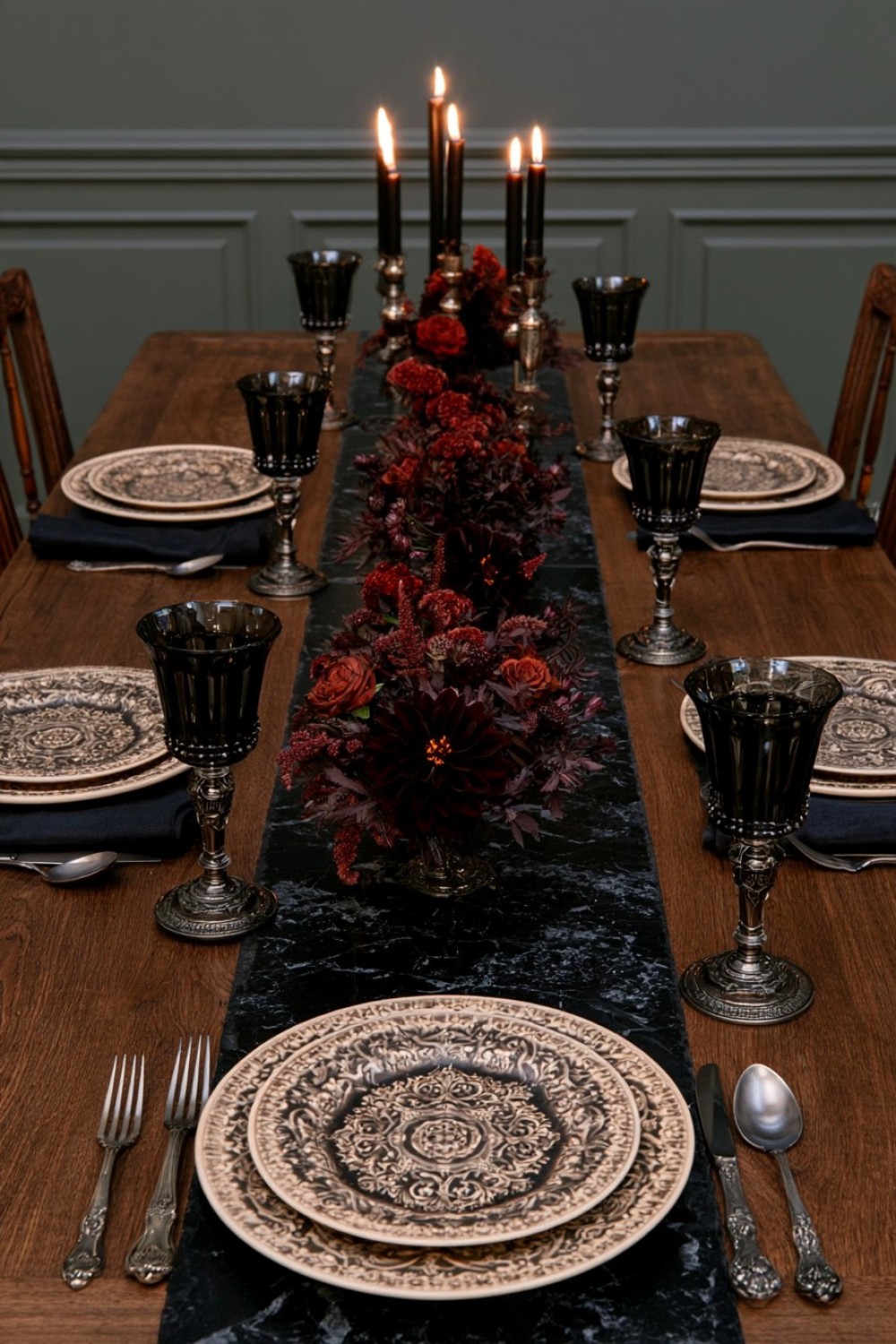 2. Black Stone With Deep Burgundy Florals