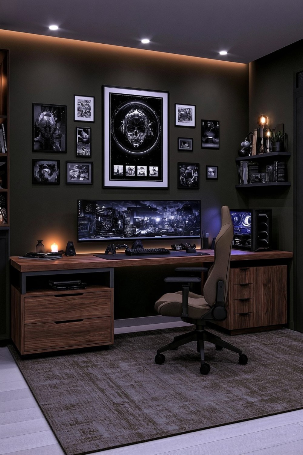 5. Dark Olive And Walnut Gaming Room