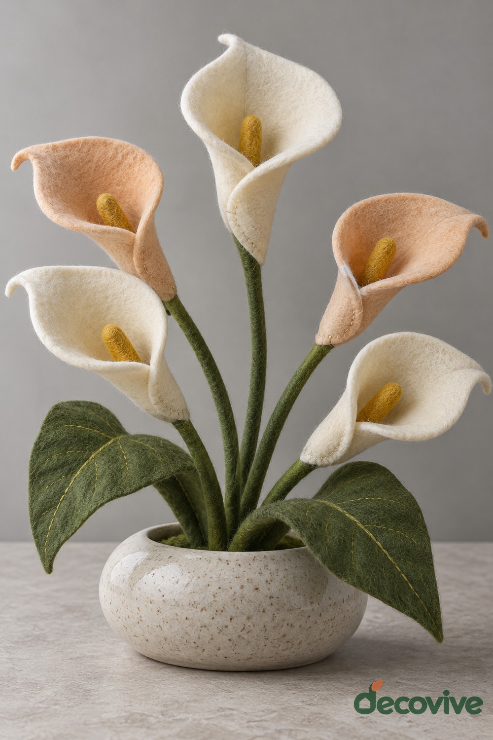Cream and Peach Felt Calla Lily Arrangement