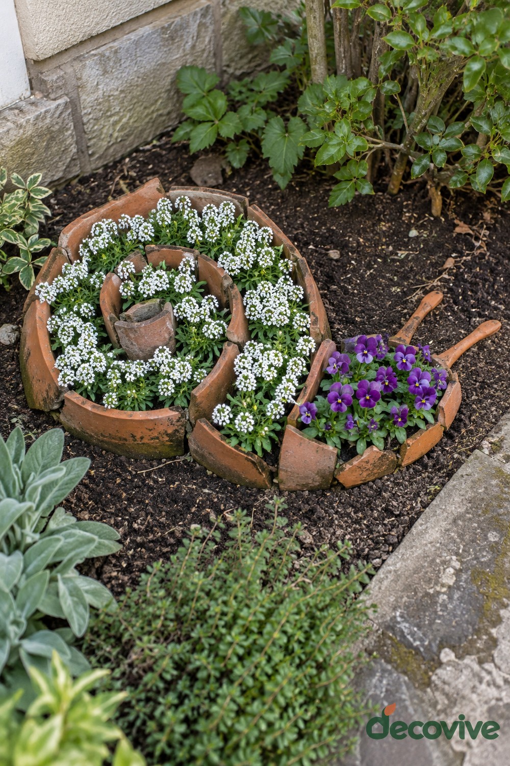 Spiral Snail Garden with a Purple Flower Head