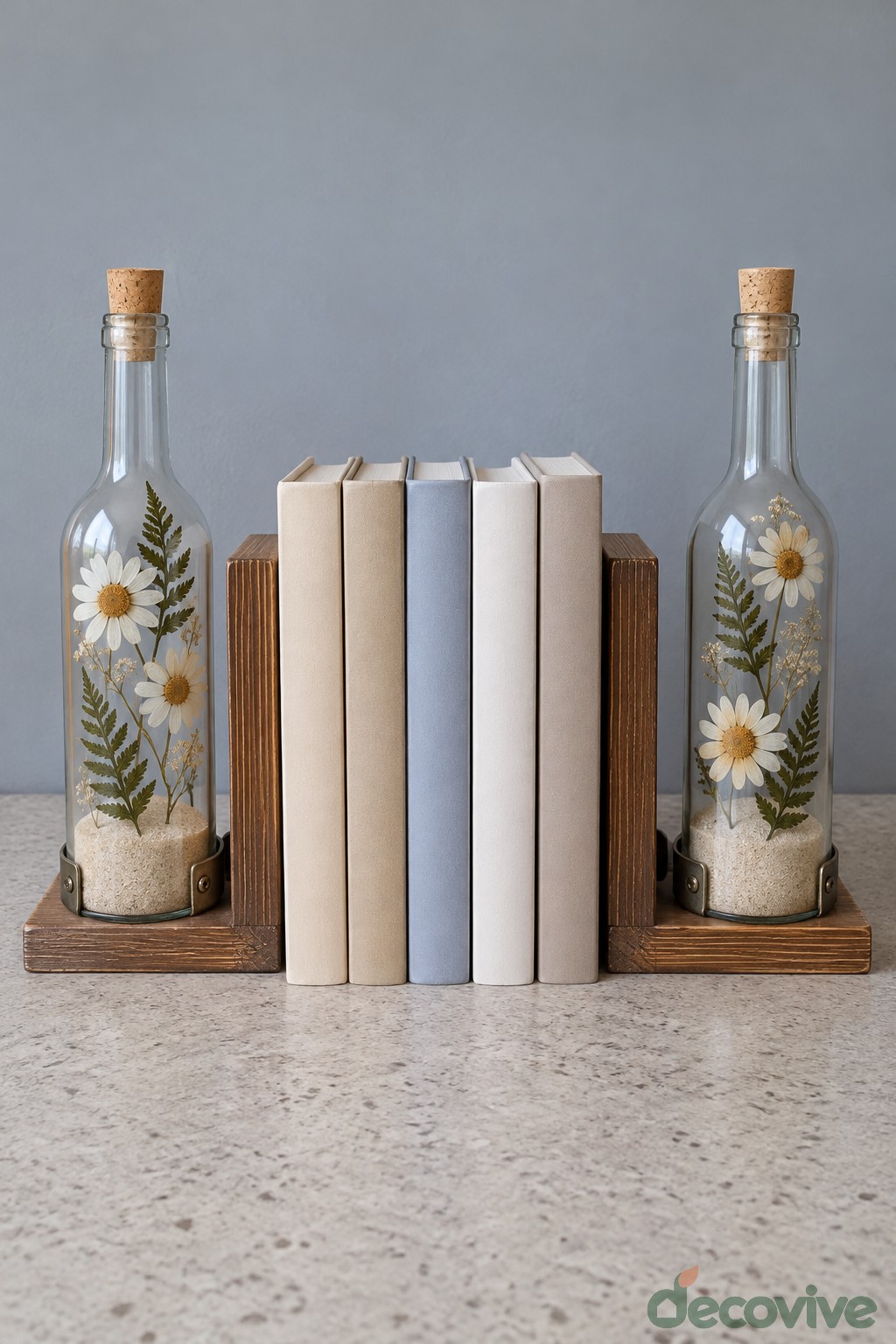Pressed Daisy Bottle Bookends