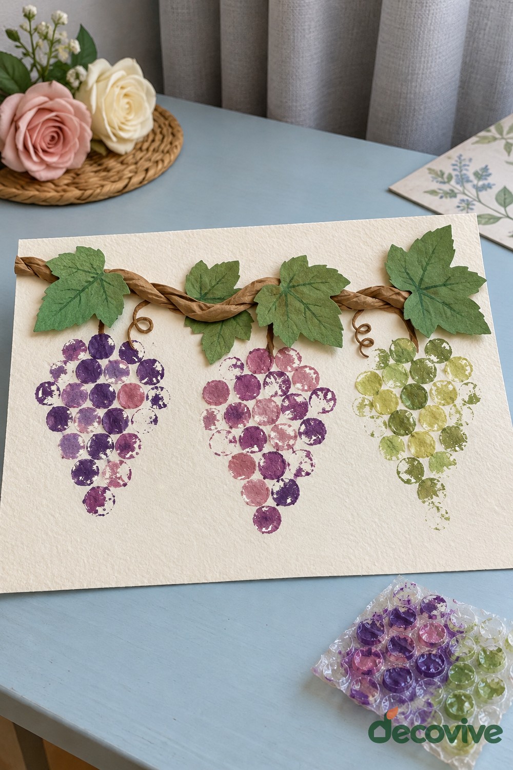 Finished printed grape bunches with leaf impressions