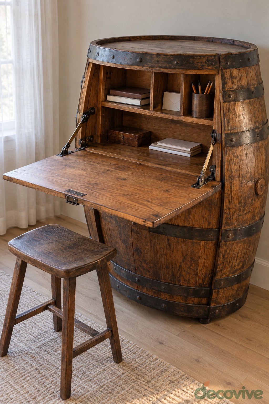A Fold Down Barrel Writing Desk