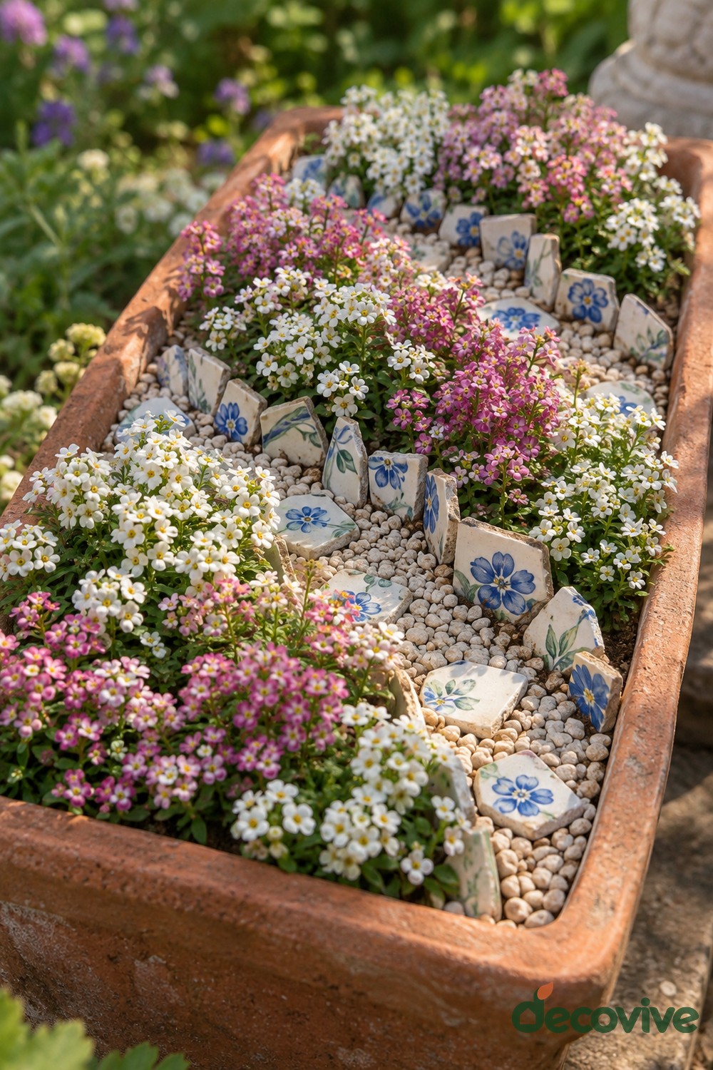 Blue Ceramic Dividers in a Rectangular Flower Trough