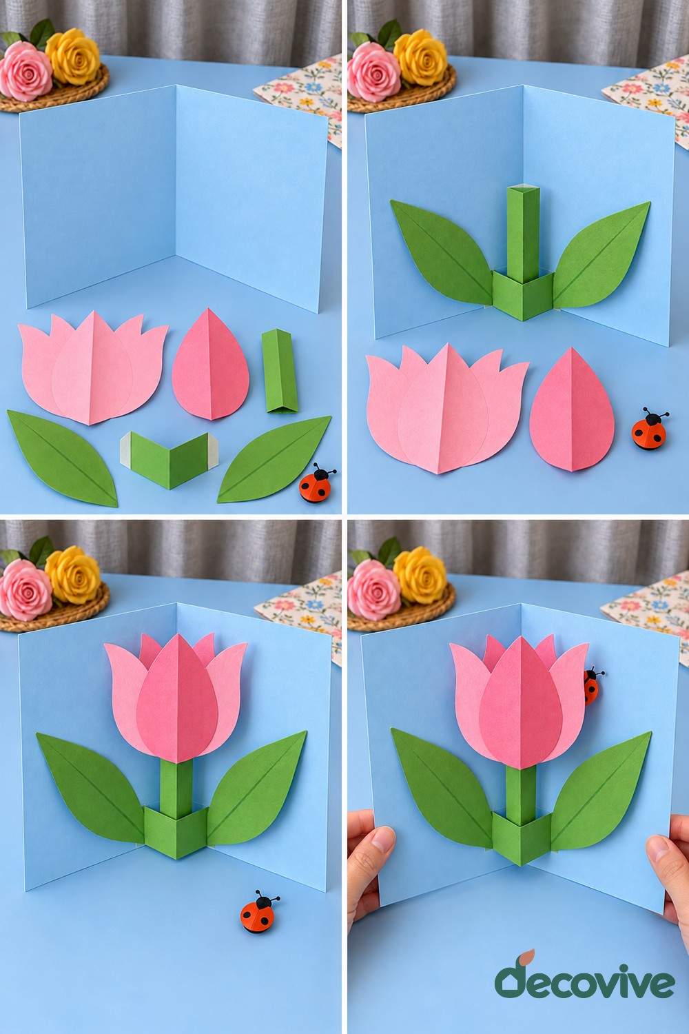 Making sequence for a folded paper tulip card