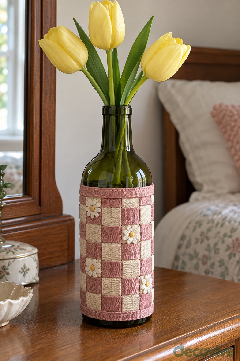 Pink Checkerboard Bottle Vase