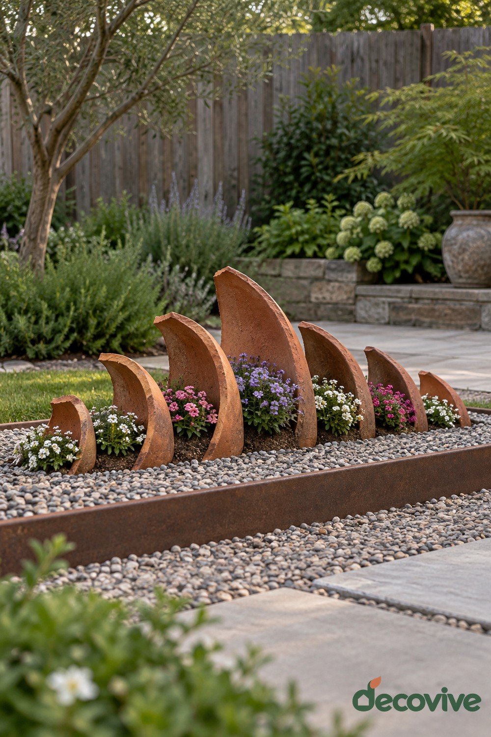 Graduated Terracotta Sails in a Flower Border