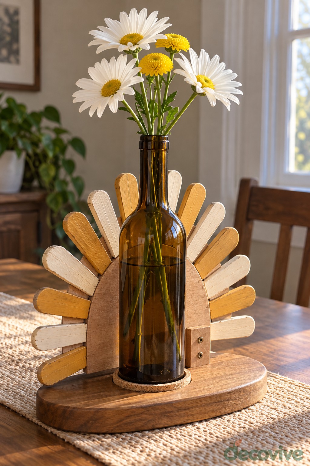 Sunburst Wood Bottle Stand