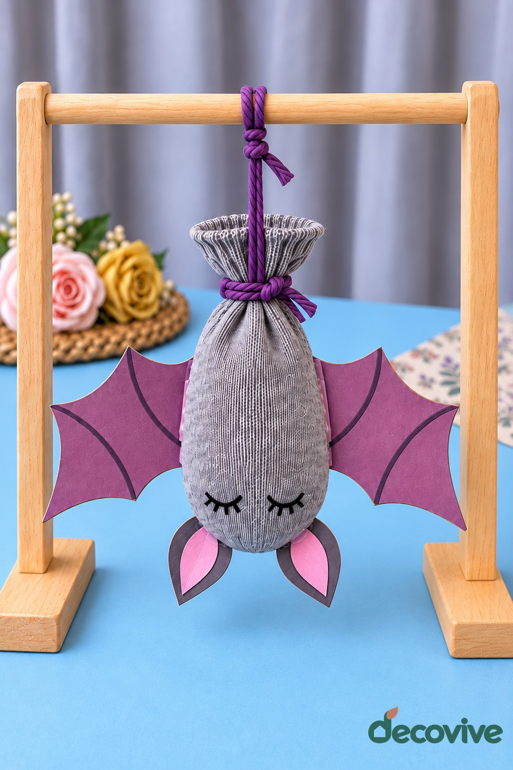 Finished hanging sock bat with felt wings