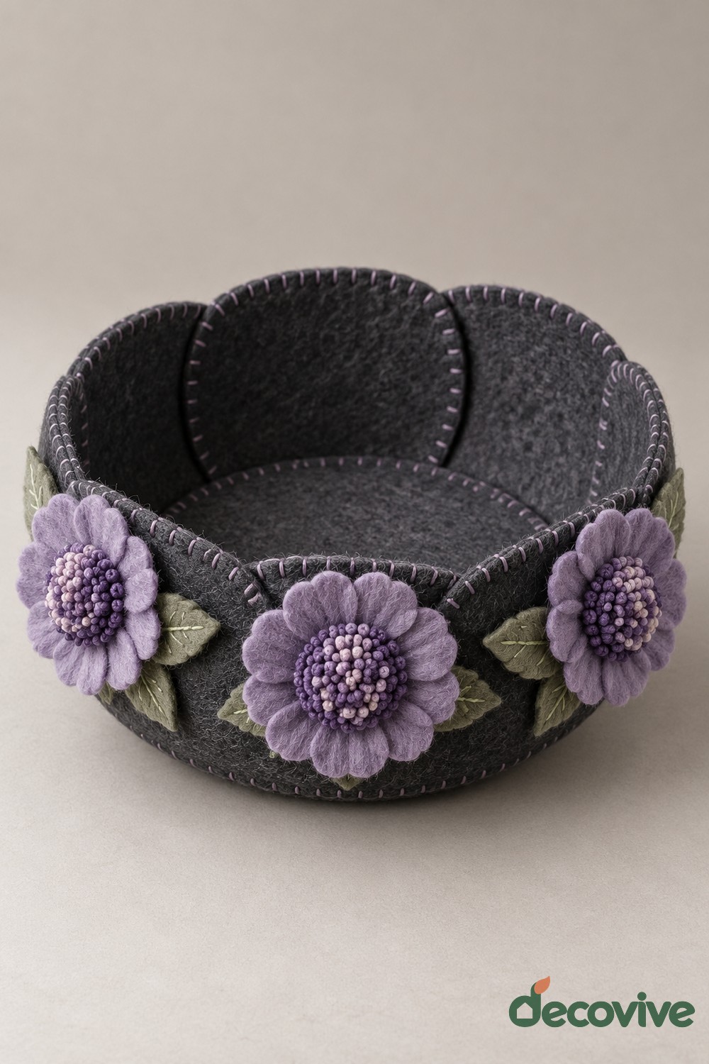 Purple Flower Felt Catchall Bowl