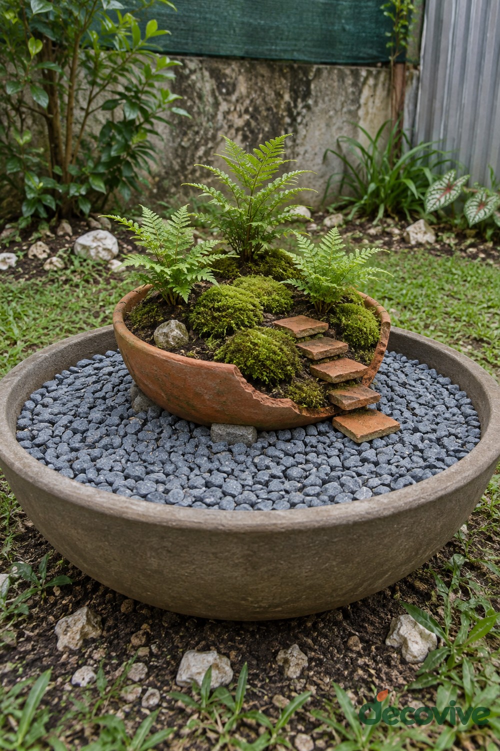 Terracotta Staircase in a Mossy Bowl Garden