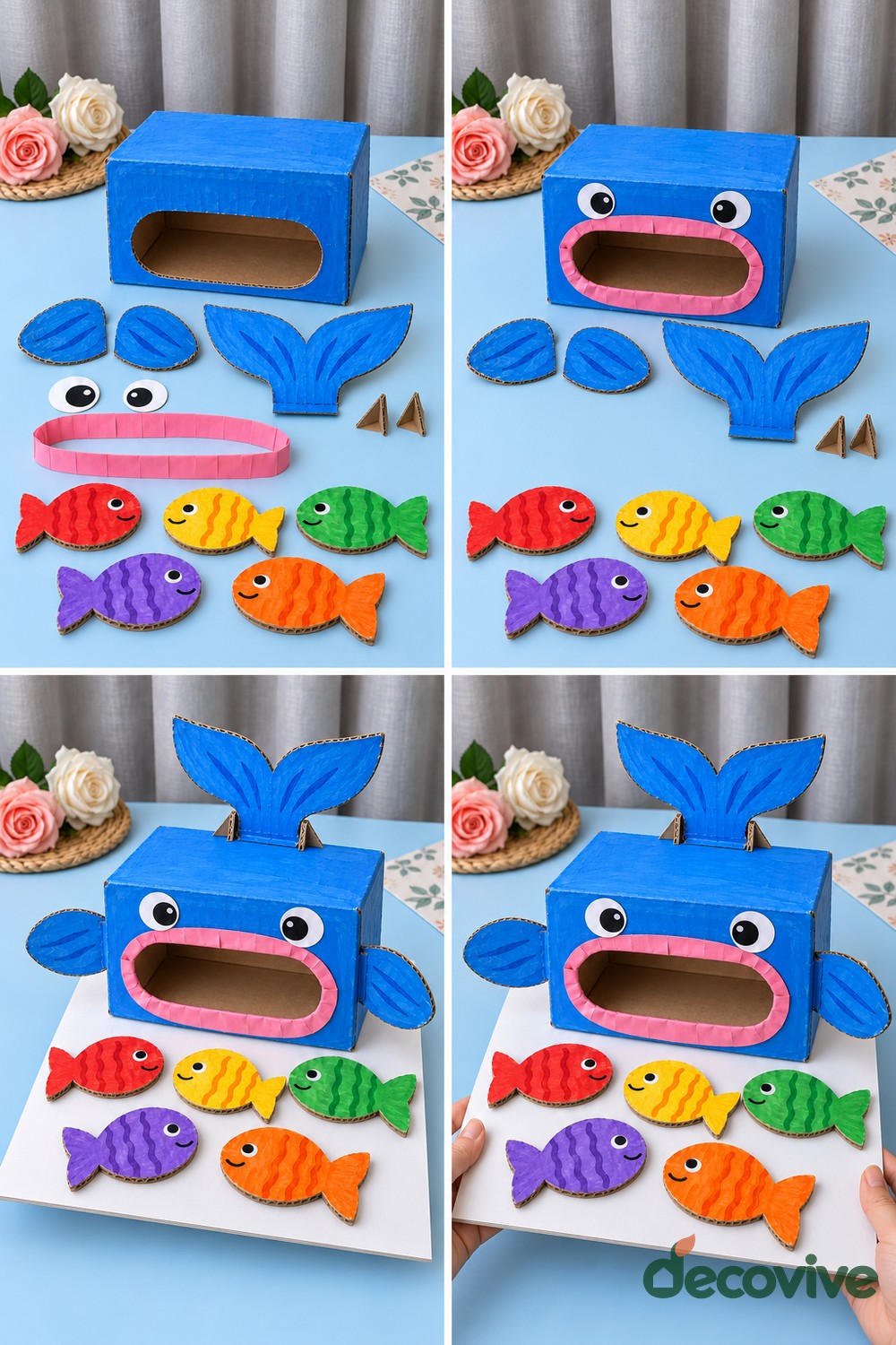 Making sequence for a cardboard whale feeding game