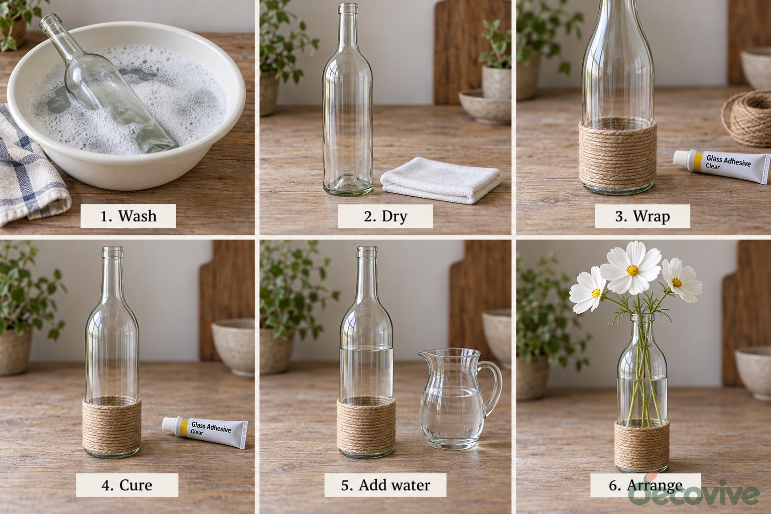 How to Make a Simple Wrapped Wine Bottle Flower Vase