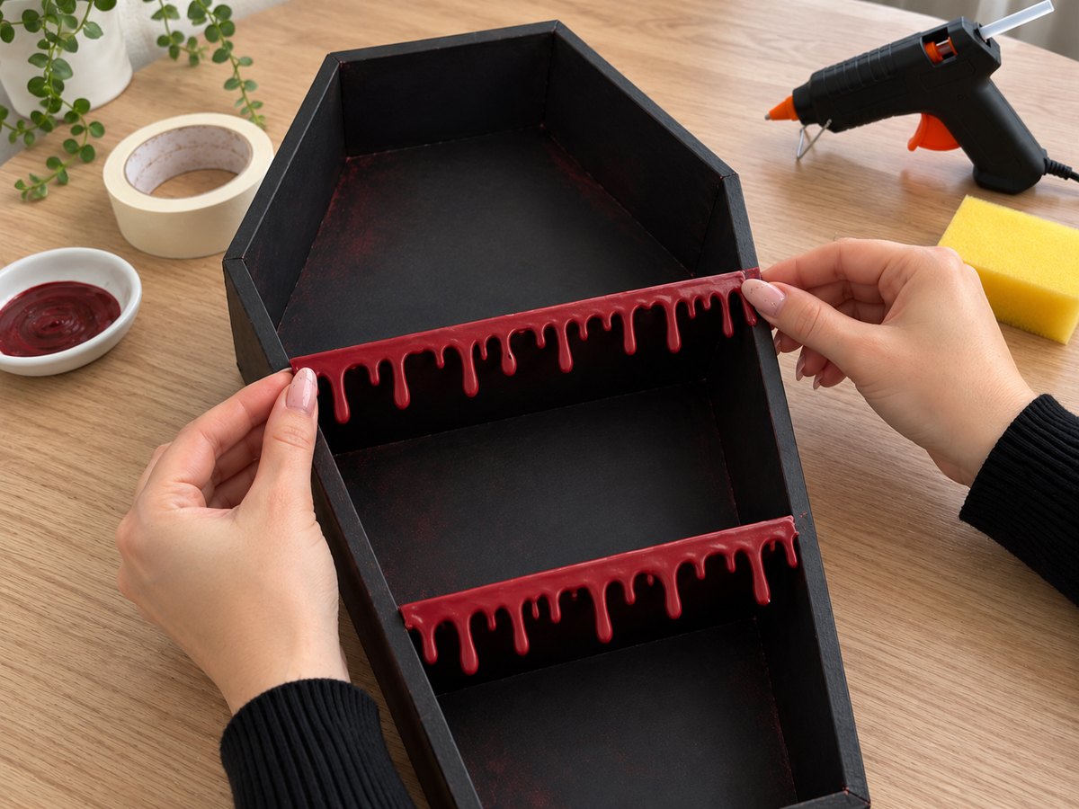Attach the Red Drips to the Shelf Fronts