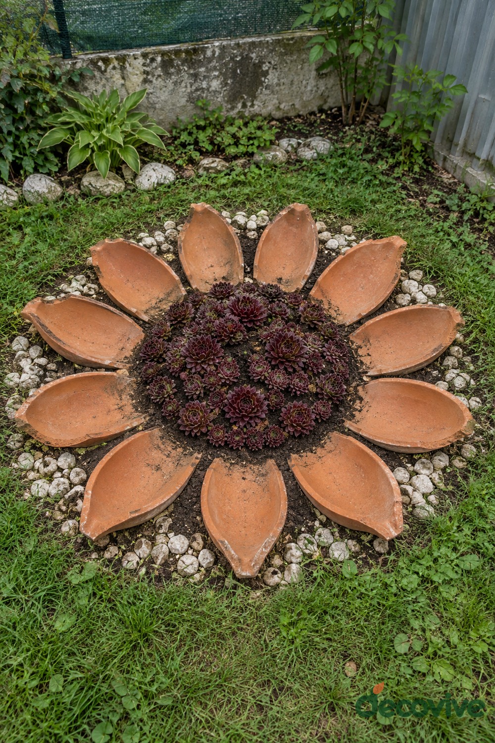 Sunflower Outline Made from Curved Pot Pieces