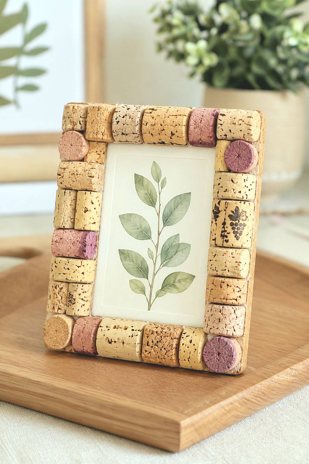 Botanical picture within a rectangular mixed cork frame