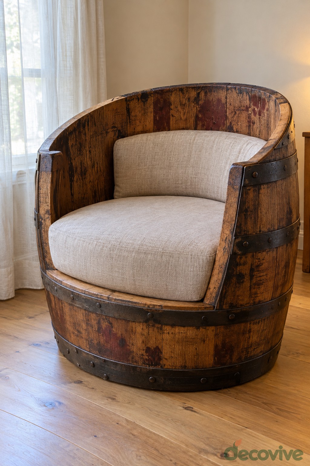 A Curved Barrel Armchair for a Quiet Reading Corner