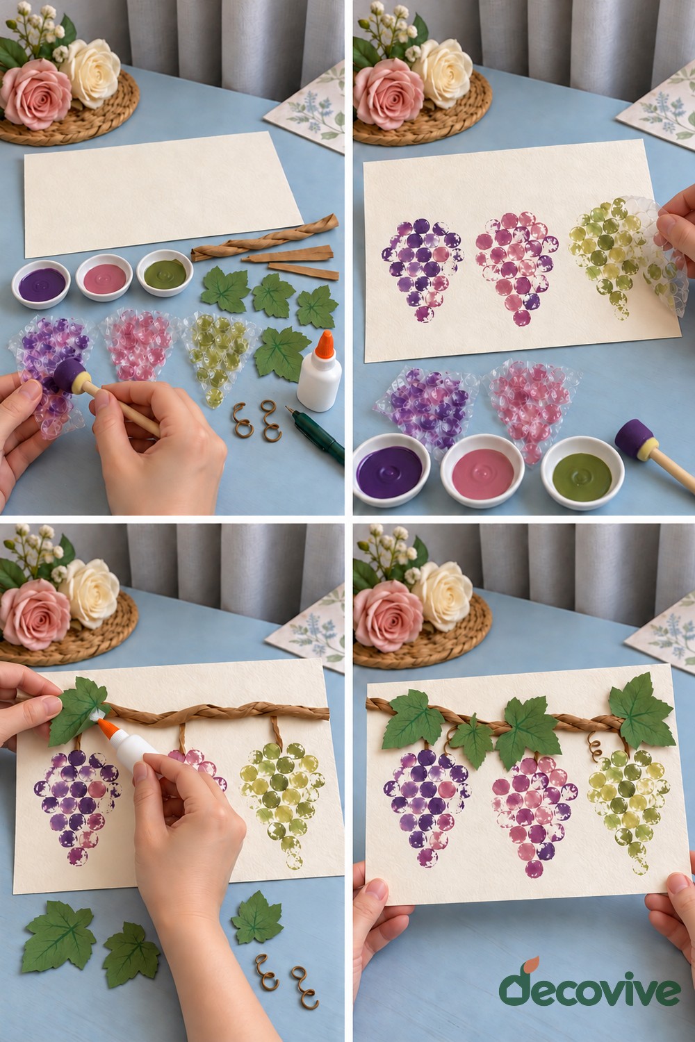 Making sequence for a printed grape bunches with leaf impressions