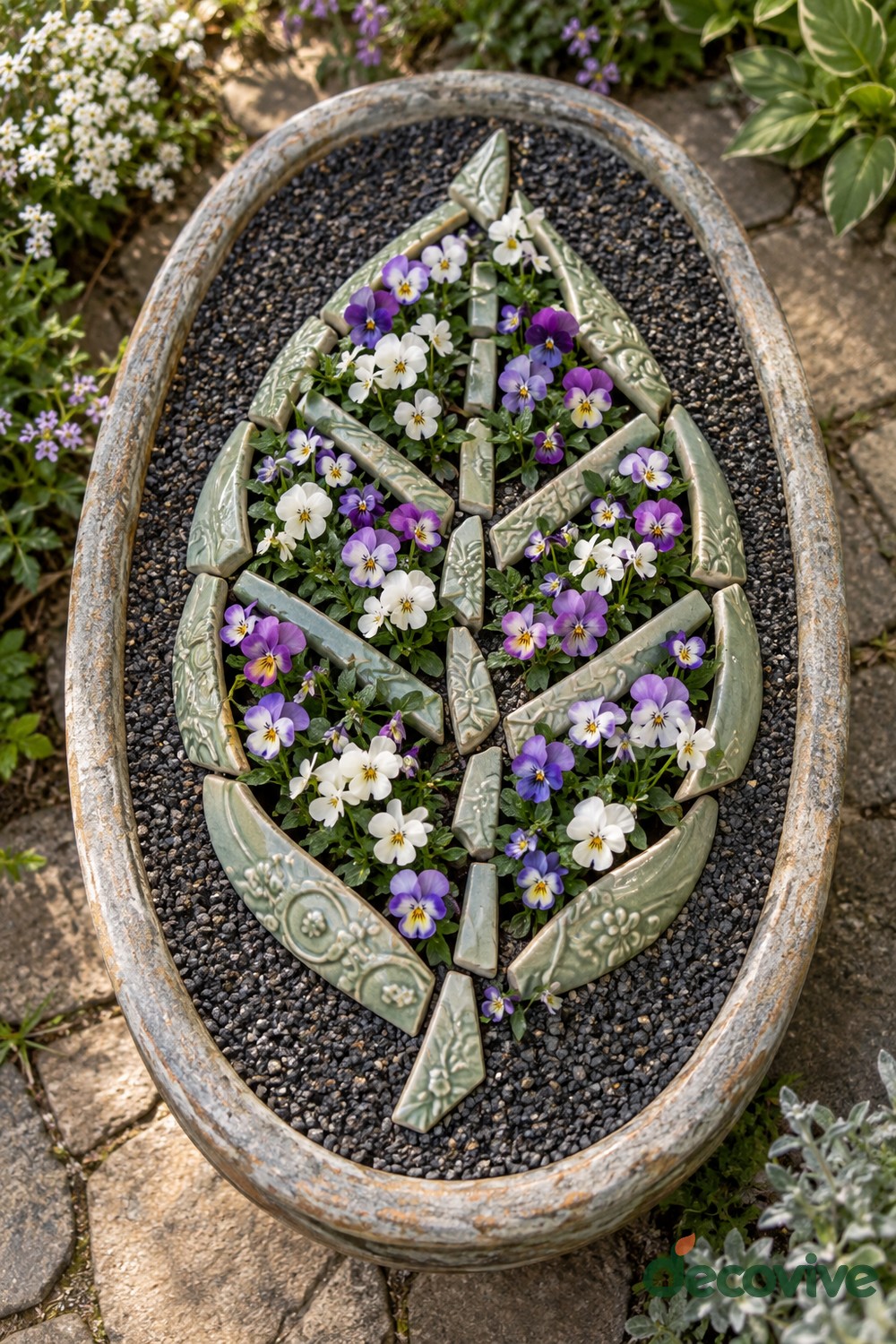 Leaf Pattern in a Dark Gravel Bowl
