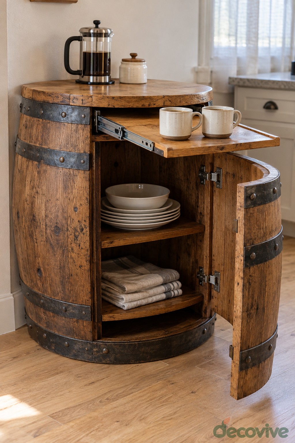 A Coffee Station with a Pullout Serving Shelf