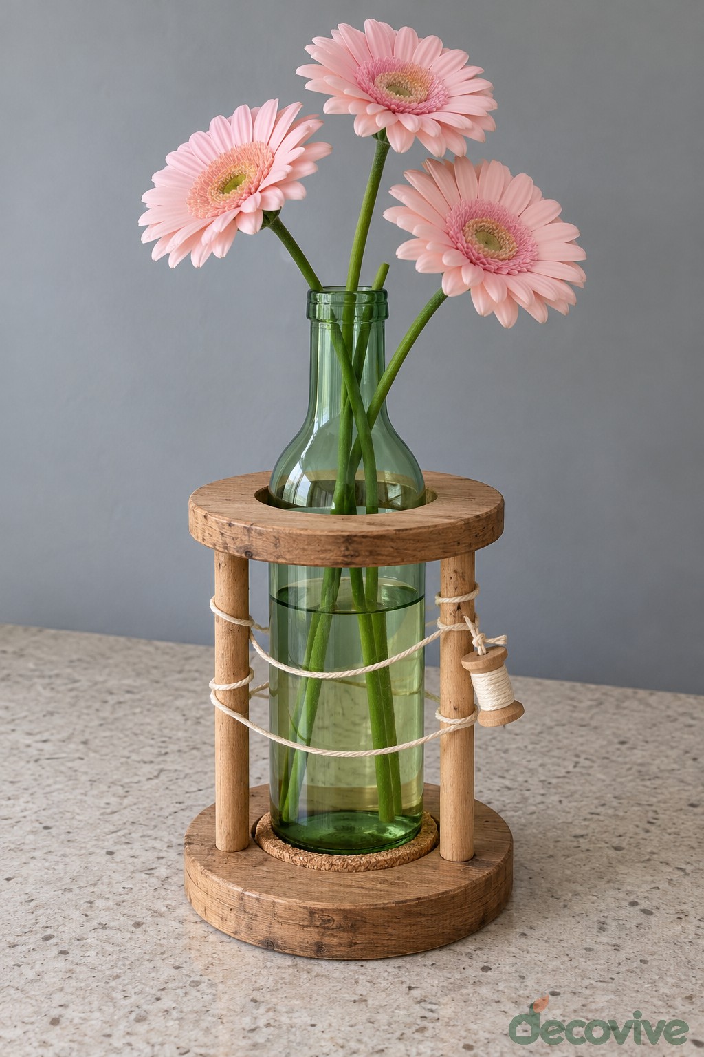 Wooden Spool Frame Bottle Vase