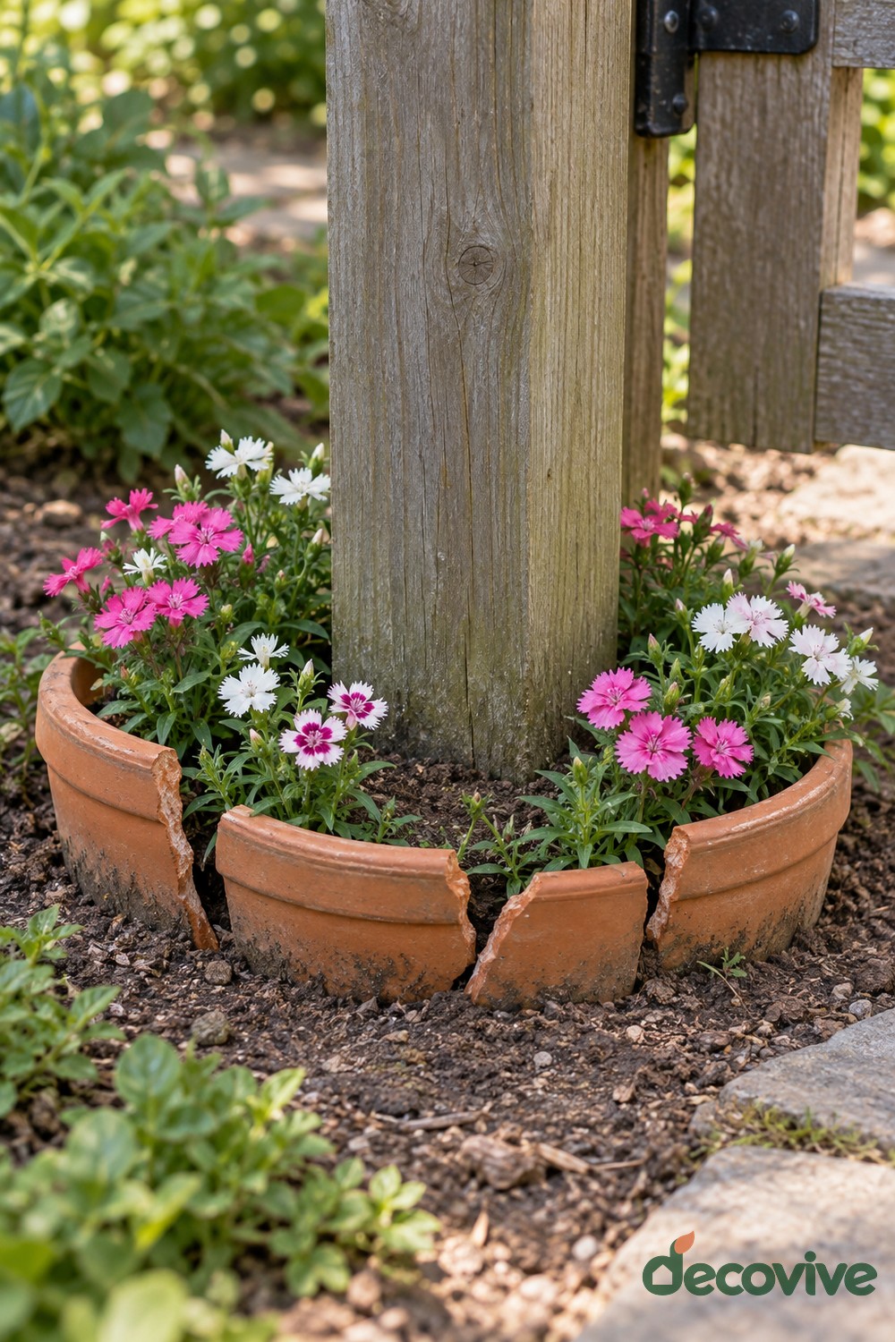 Flower Ring Around a Garden Post